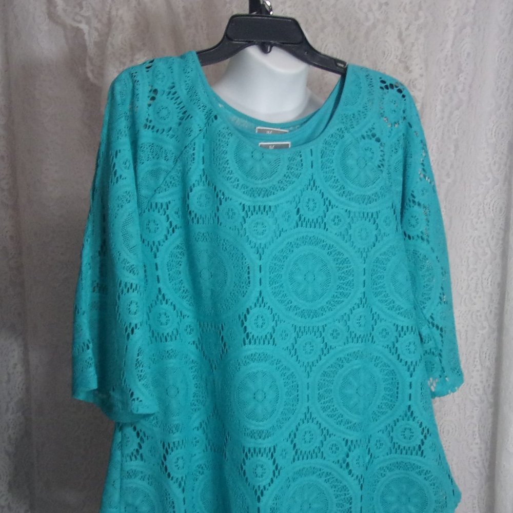 JM Collection  Lace Top and Cami Size L  Turquoise NWOT